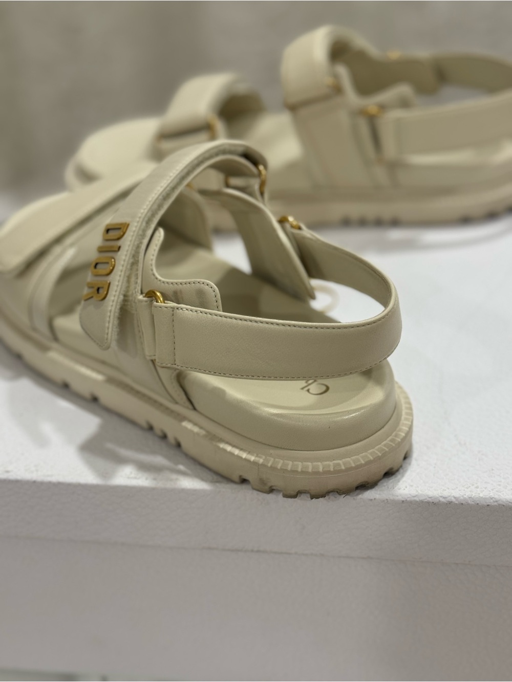 Dior Cream Leather Strap Platform Sandals with Gold Hardware - Picture 4 of 7